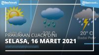 Prakiraan Dini Cuaca Ekstrem, Selasa, 16 Maret 2021, BMKG : Waspada 23 Wilayah Hujan Lebat & Petir